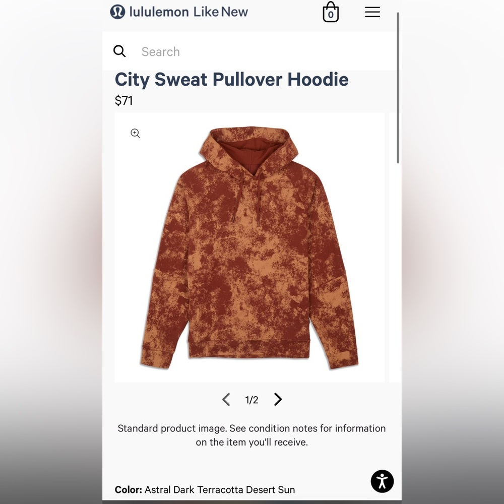 Mens Large Lulu Lemon Athletica City sweat pullover hoodie. Like new. No tags